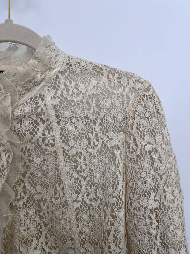 white Saks Fifth Avenue lace button up, one size