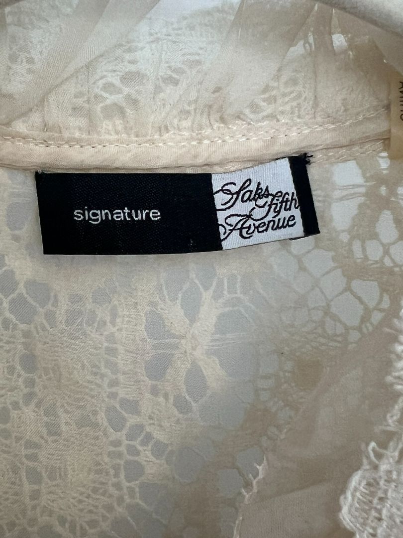 white Saks Fifth Avenue lace button up, one size