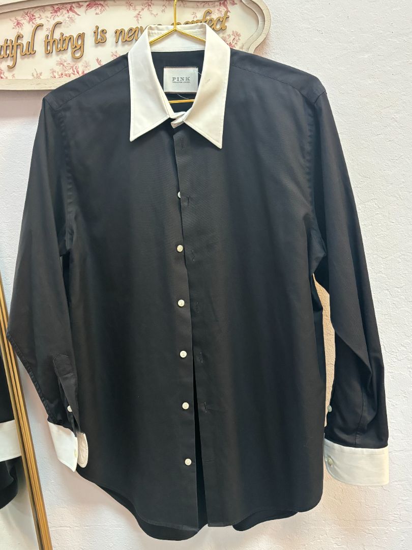 black and white PINK thomas pink london button down contrast collar