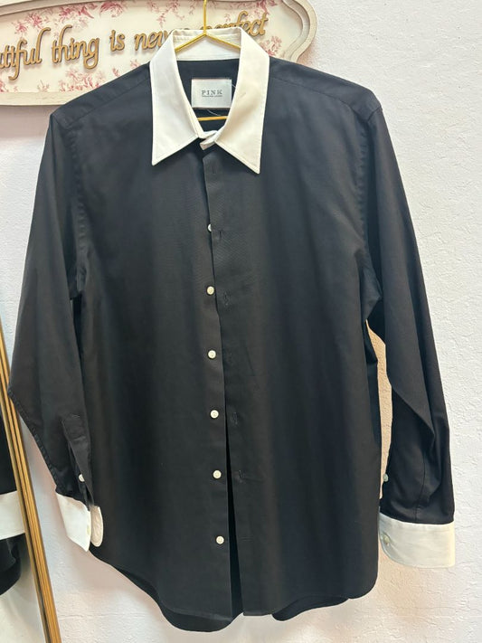 black and white PINK thomas pink london button down contrast collar