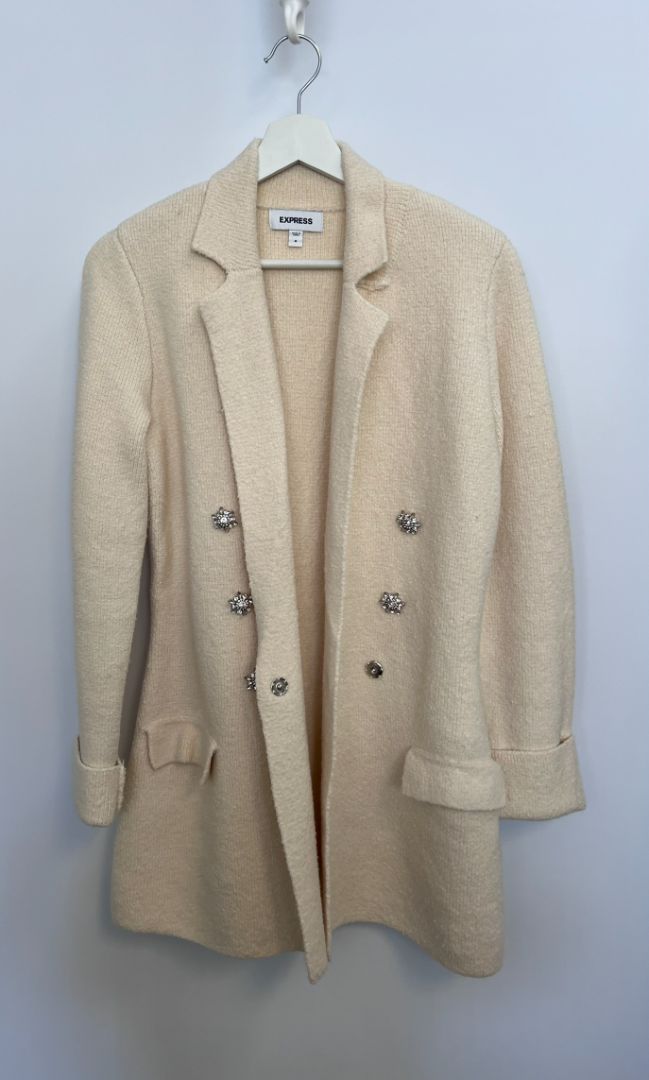 white Express sweater coat, M