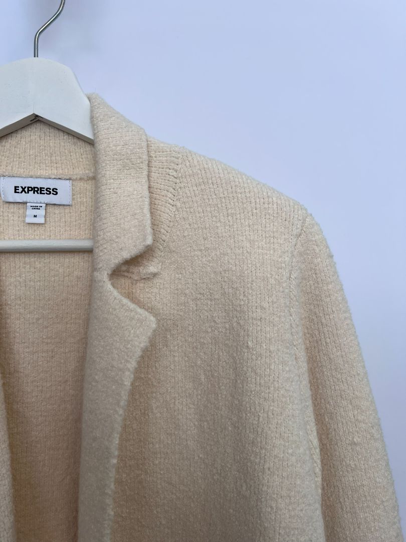 white Express sweater coat, M