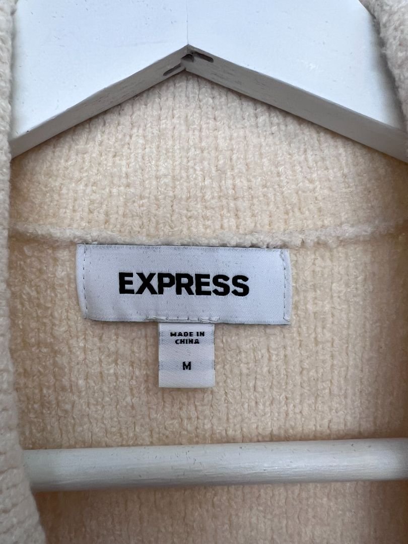 white Express sweater coat, M