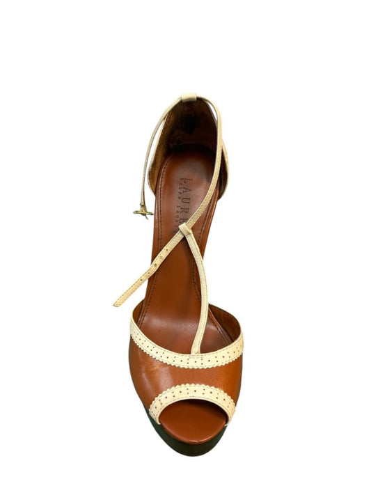 camel and white Ralph Lauren t strap pumps, 7 US