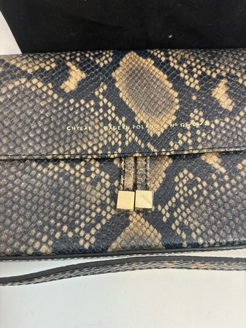 snakeskin Chylak Python-Embossed Leather Crossbody Bag, Length: 9.5 in Height: 6 in Depth: 2.5 in Strap Drop (Adjustable): 18โ22 in