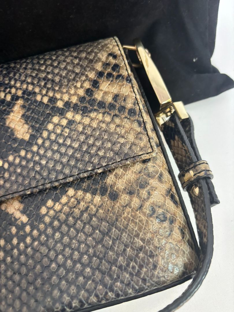 snakeskin Chylak Python-Embossed Leather Crossbody Bag, Length: 9.5 in Height: 6 in Depth: 2.5 in Strap Drop (Adjustable): 18โ22 in