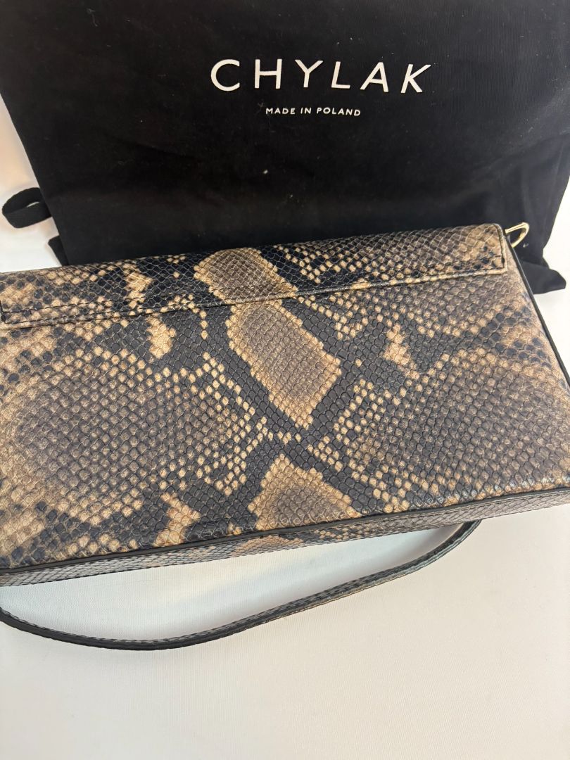 snakeskin Chylak Python-Embossed Leather Crossbody Bag, Length: 9.5 in Height: 6 in Depth: 2.5 in Strap Drop (Adjustable): 18โ22 in
