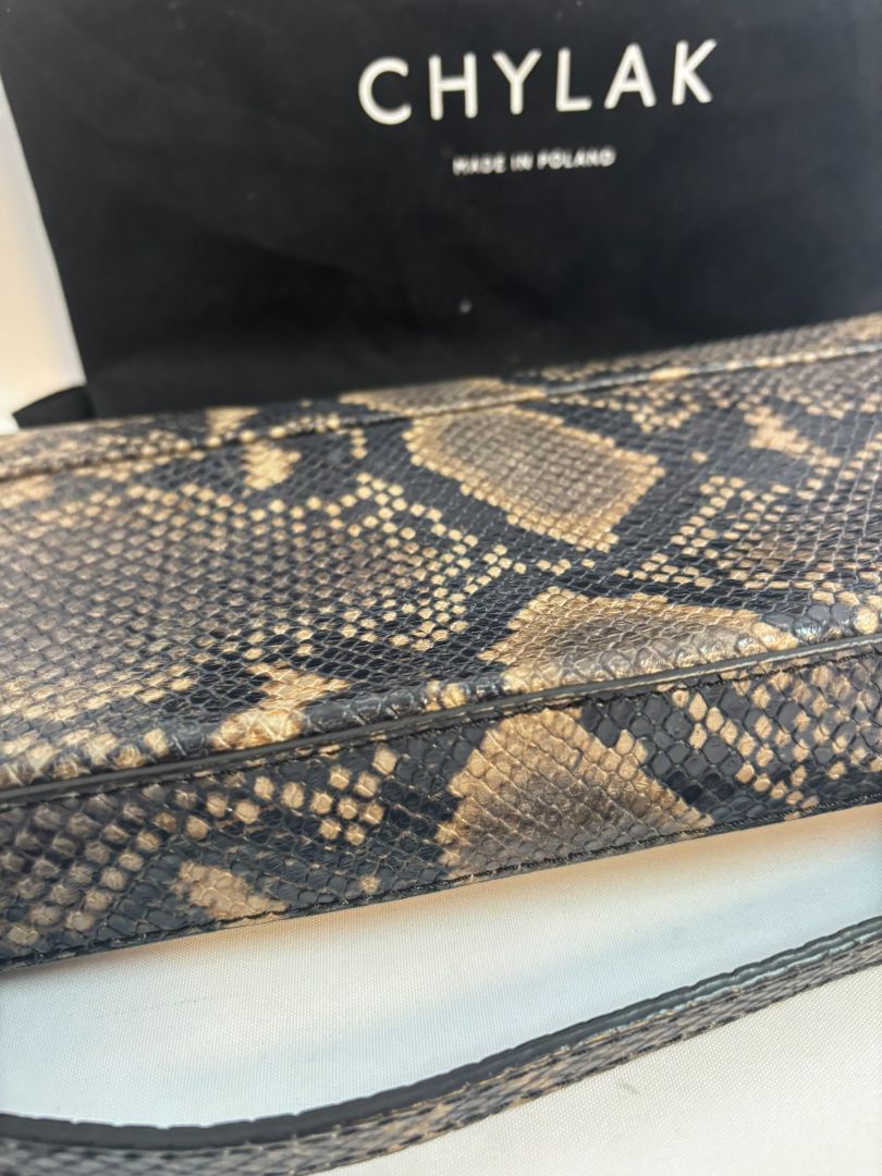 snakeskin Chylak Python-Embossed Leather Crossbody Bag, Length: 9.5 in Height: 6 in Depth: 2.5 in Strap Drop (Adjustable): 18โ22 in