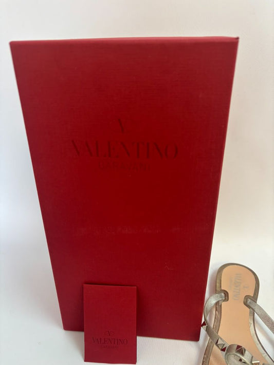 silver Valentino Garavani Rockstud Jelly Bow Thong Sandals, 37/ DIMENSIONS (Size EU 39 / US 9) Footbed Length: ~10.5 in Heel Height: Flat (~0.25 in molded heel)