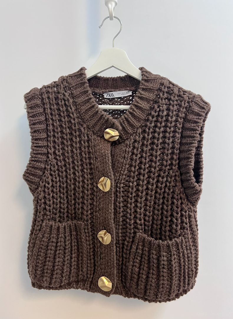 s zara button up vest, brown
