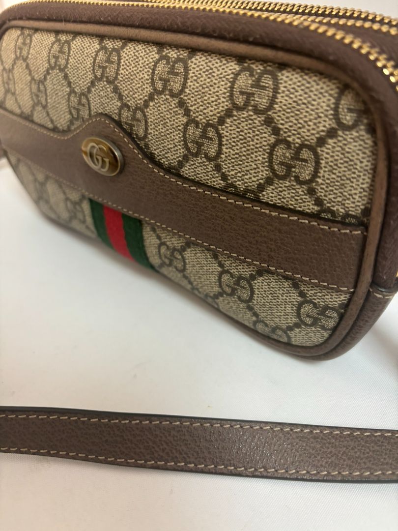monogram GUCCI Ophidia Supreme small crossbody, Length: 7.5 in Height: 5 in Depth: 2.5 in Strap Drop: 22 in (adjustable crossbody length)