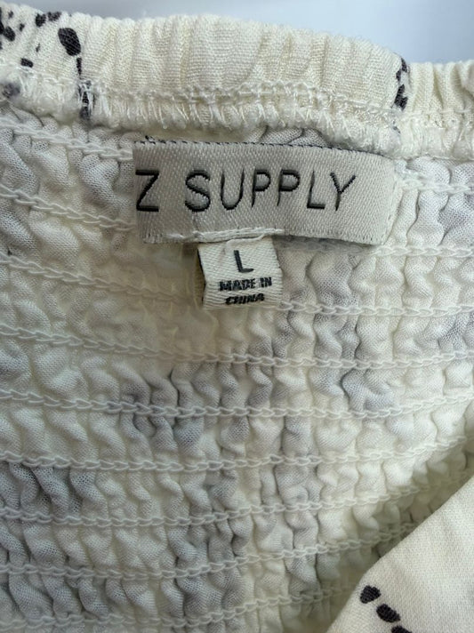 Black and Cream Z Supply Z SUPPLY, Cream/Black Leaf Print Smocked Peasant Mini Dress, Size L, L