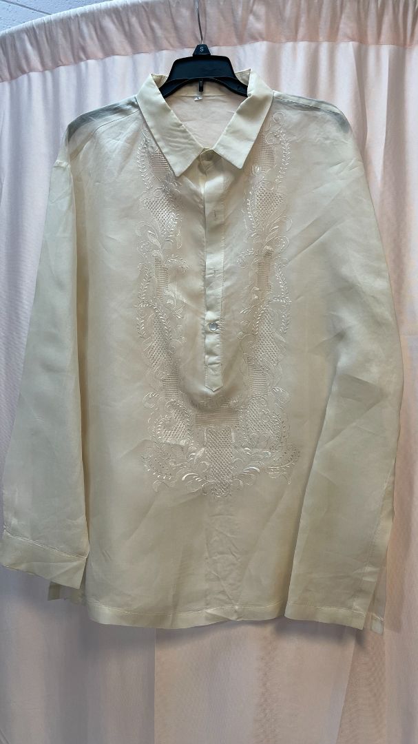 Barong Tagalog Shirt Semi Sheer Embroidery, L
