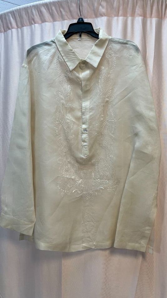 Barong Tagalog Shirt Semi Sheer Embroidery, L