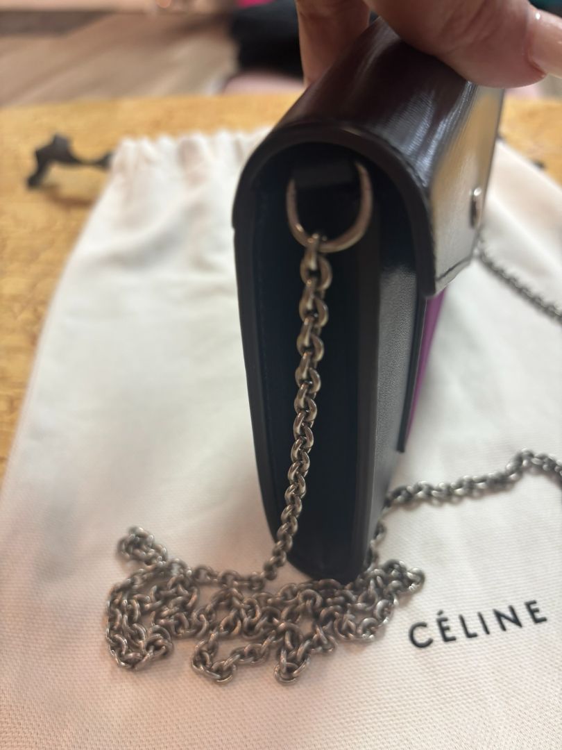 black , purple, navy Celine Phoebe Philo tricolor, Length: 8 in Height: 5 in Depth: 1.5 in Strap Drop: 21 in (crossbody chain