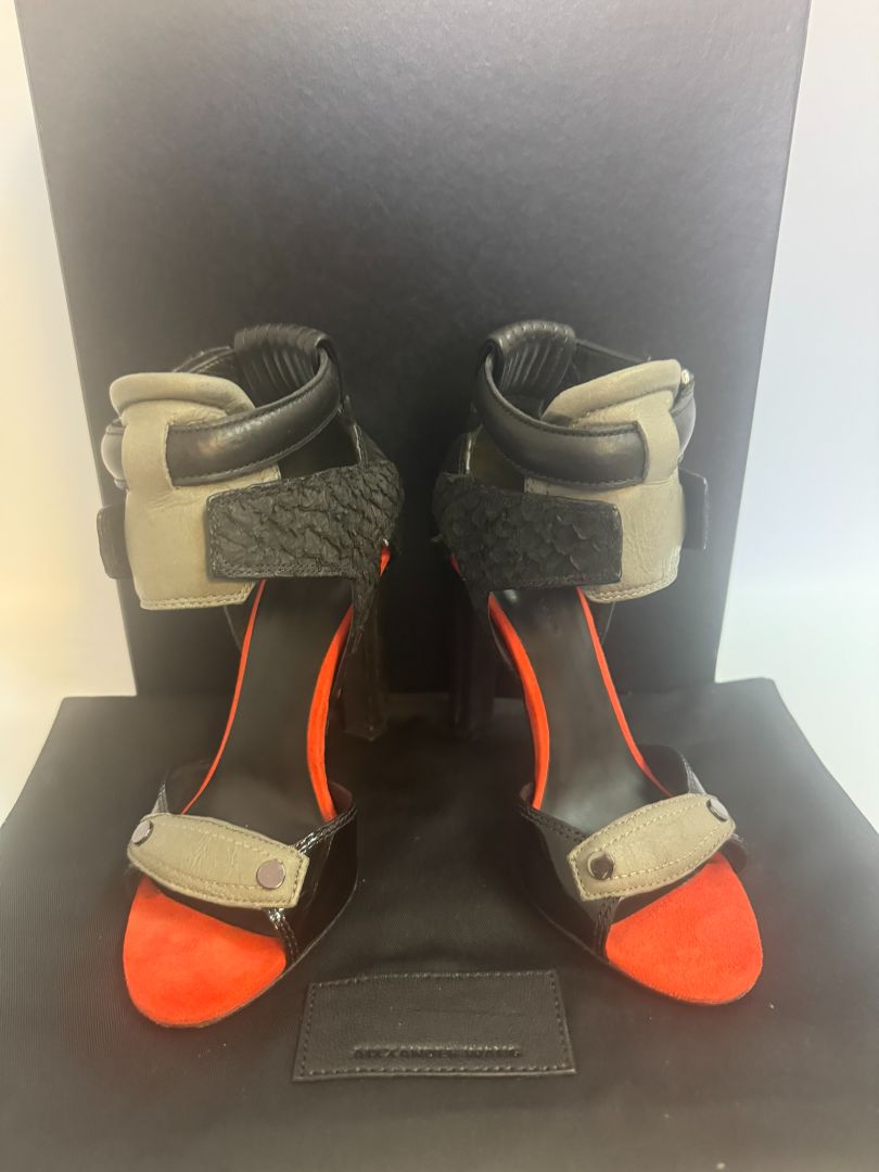 black and orange Alexander Wang gladiator heels, 5.5 US