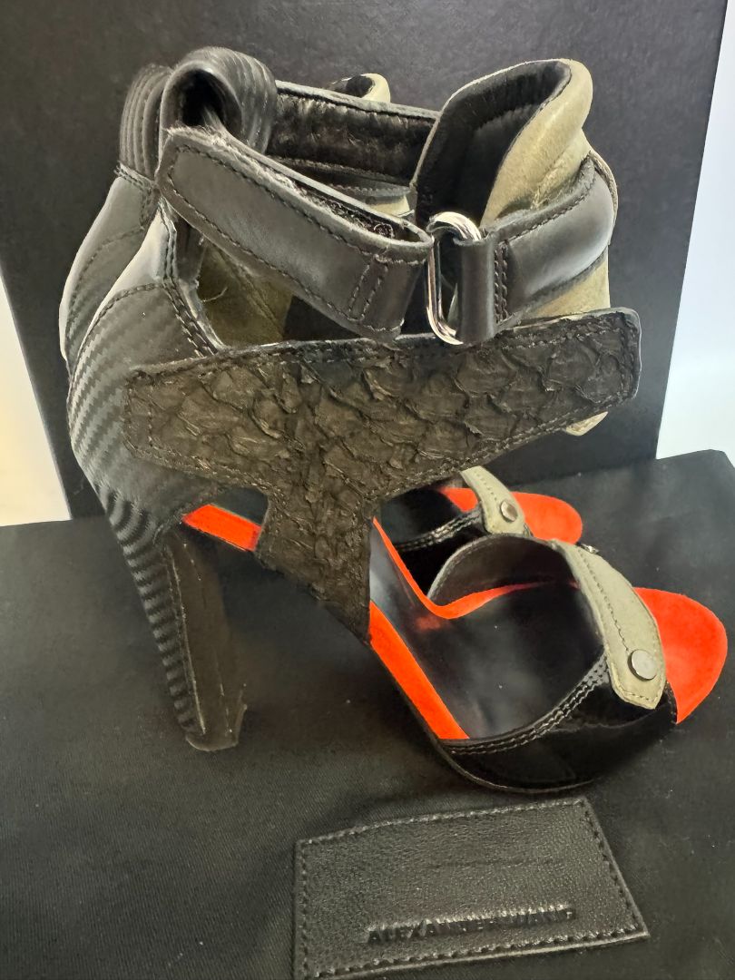 black and orange Alexander Wang gladiator heels, 5.5 US