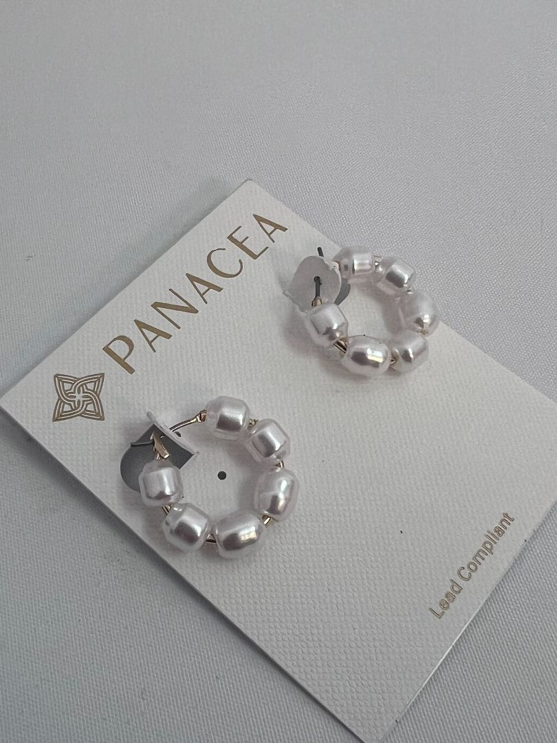 white Panacea pearl beaded earrings, NA