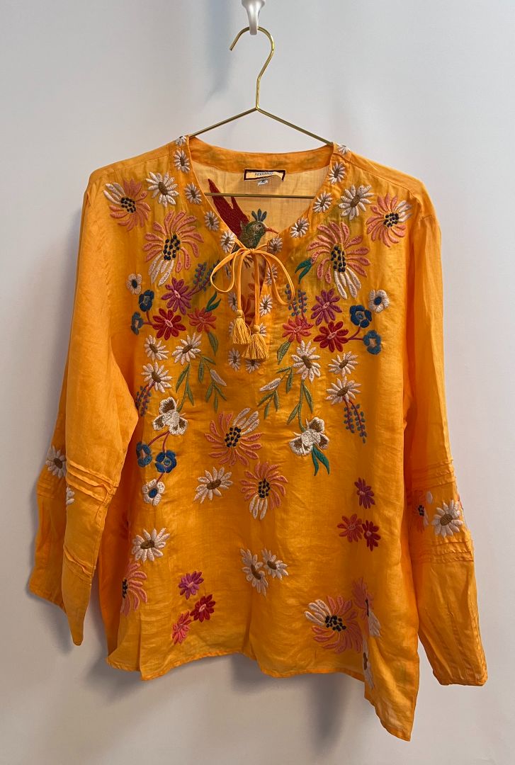 yellow multi Johnny Was floral blouse, XL