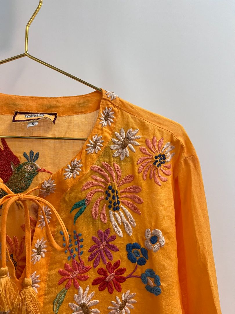 yellow multi Johnny Was floral blouse, XL