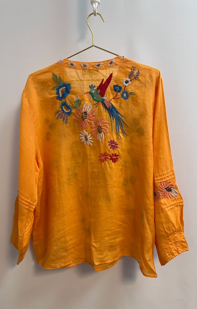 yellow multi Johnny Was floral blouse, XL