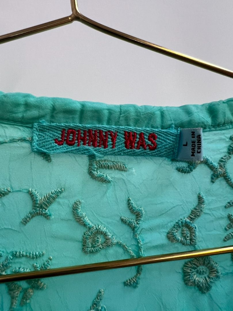 teal Johnny Was floral blouse, L