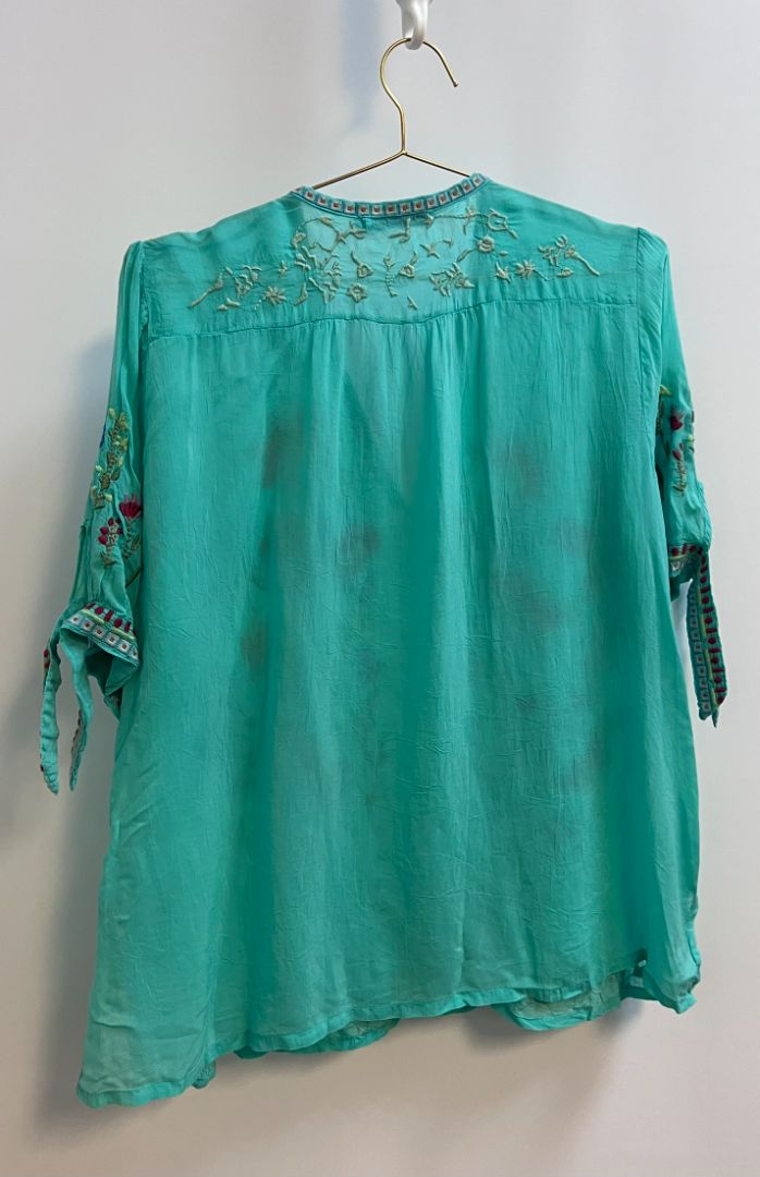 teal Johnny Was floral blouse, L