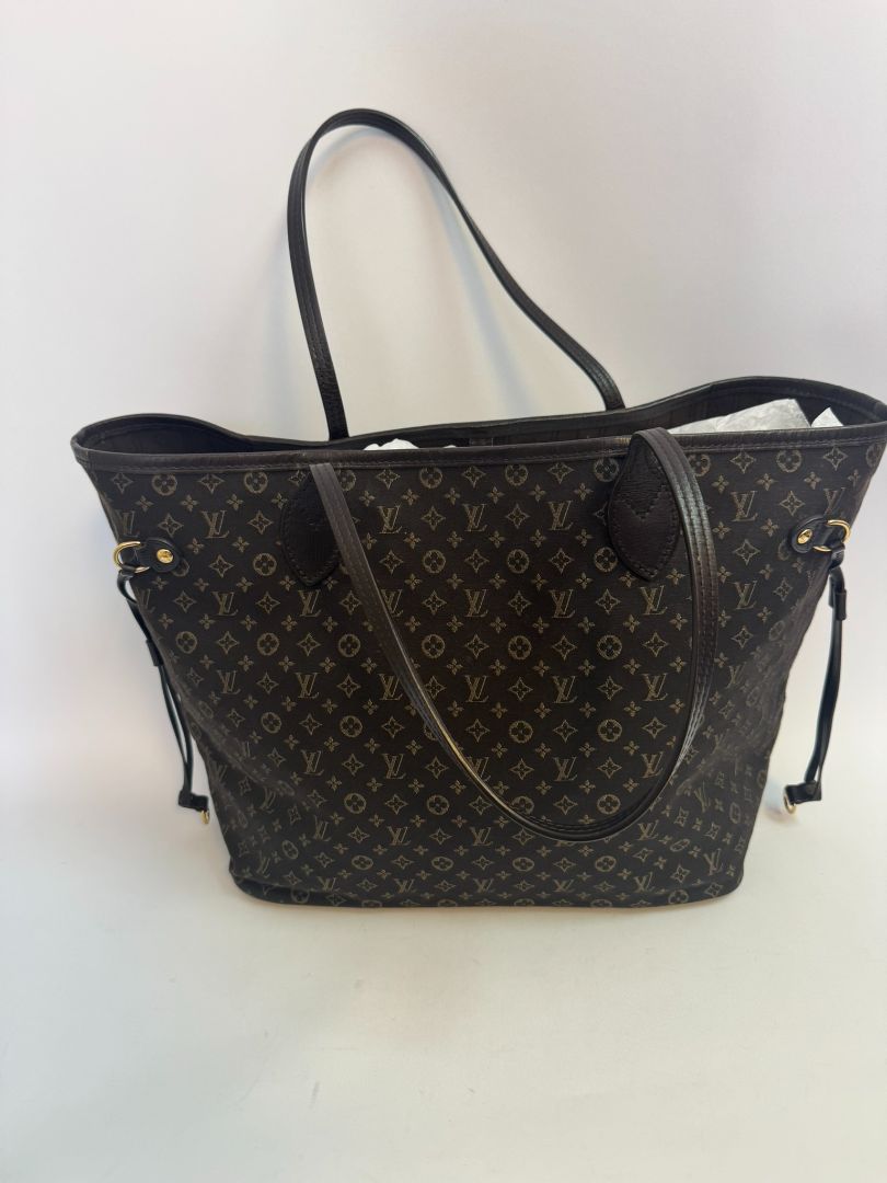brown Louis Vuitton Mini Lin Monogram Tote โ Rare Discontinued Style (Cabas Sac), Height: 13 in Depth: 6.5 in Handle Drop: 8.5 in (Note: These measurements align with the Mini Lin or Idylle Cabas tote sizing.)