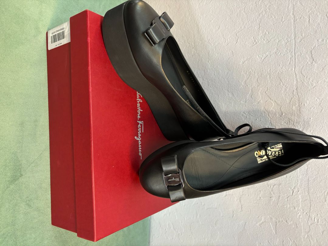 Salvatore Ferragamo Black Ballet Platform Flat 9.5