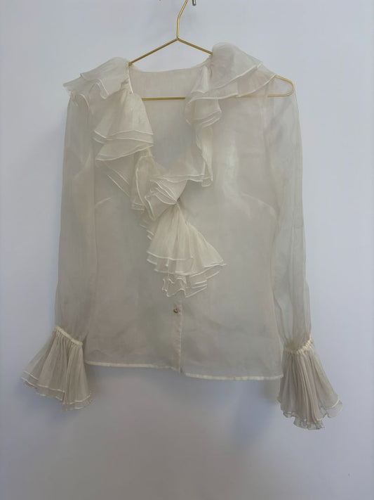 white NA organza ruffle blouse, xs
