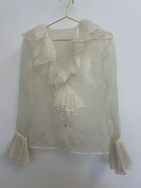 white NA organza ruffle blouse, xs