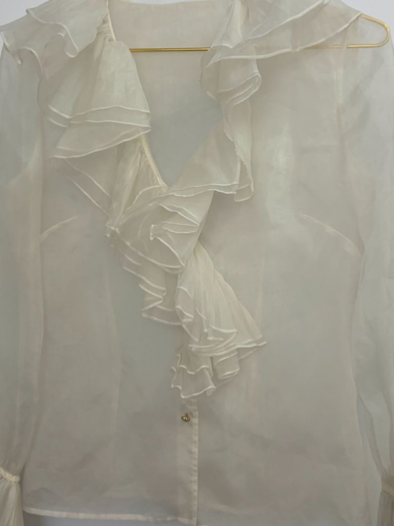 white NA organza ruffle blouse, xs
