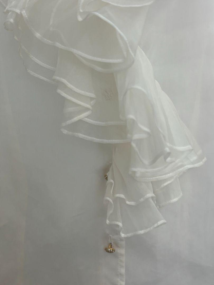 white NA organza ruffle blouse, xs