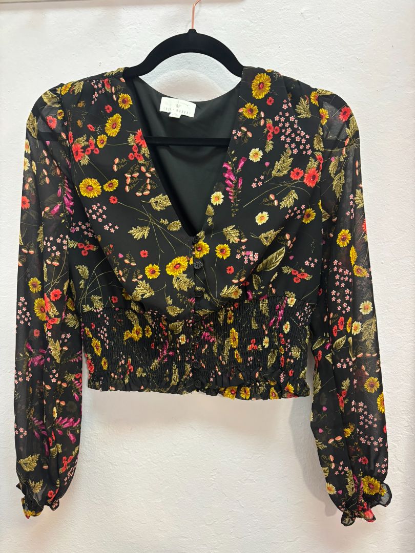 black multi Lost + Wander buttoned top, XS