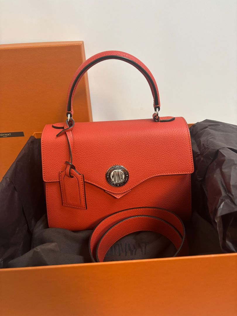 flame orange taurillon leather Moynat Voyage PM bag with straps, PM
