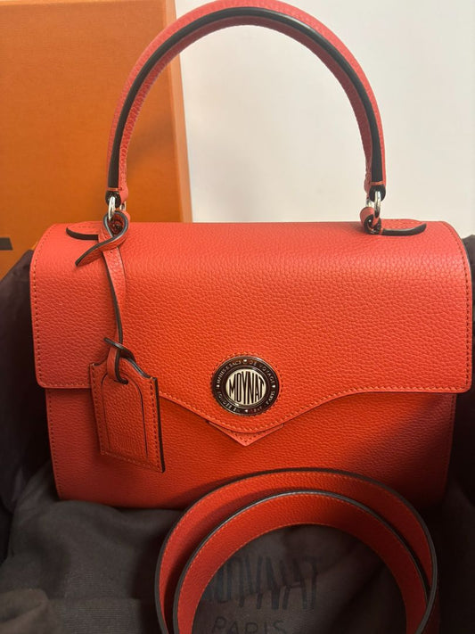 flame orange taurillon leather Moynat Voyage PM bag with straps, PM