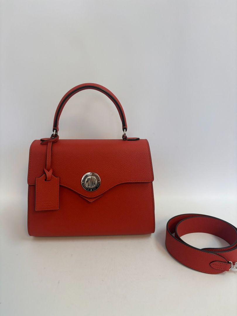 flame orange taurillon leather Moynat Voyage PM bag with straps, PM
