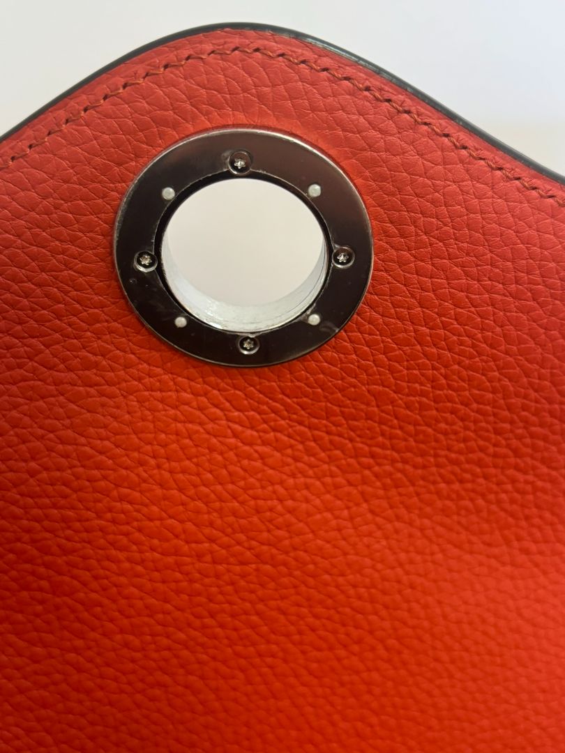 flame orange taurillon leather Moynat Voyage PM bag with straps, PM