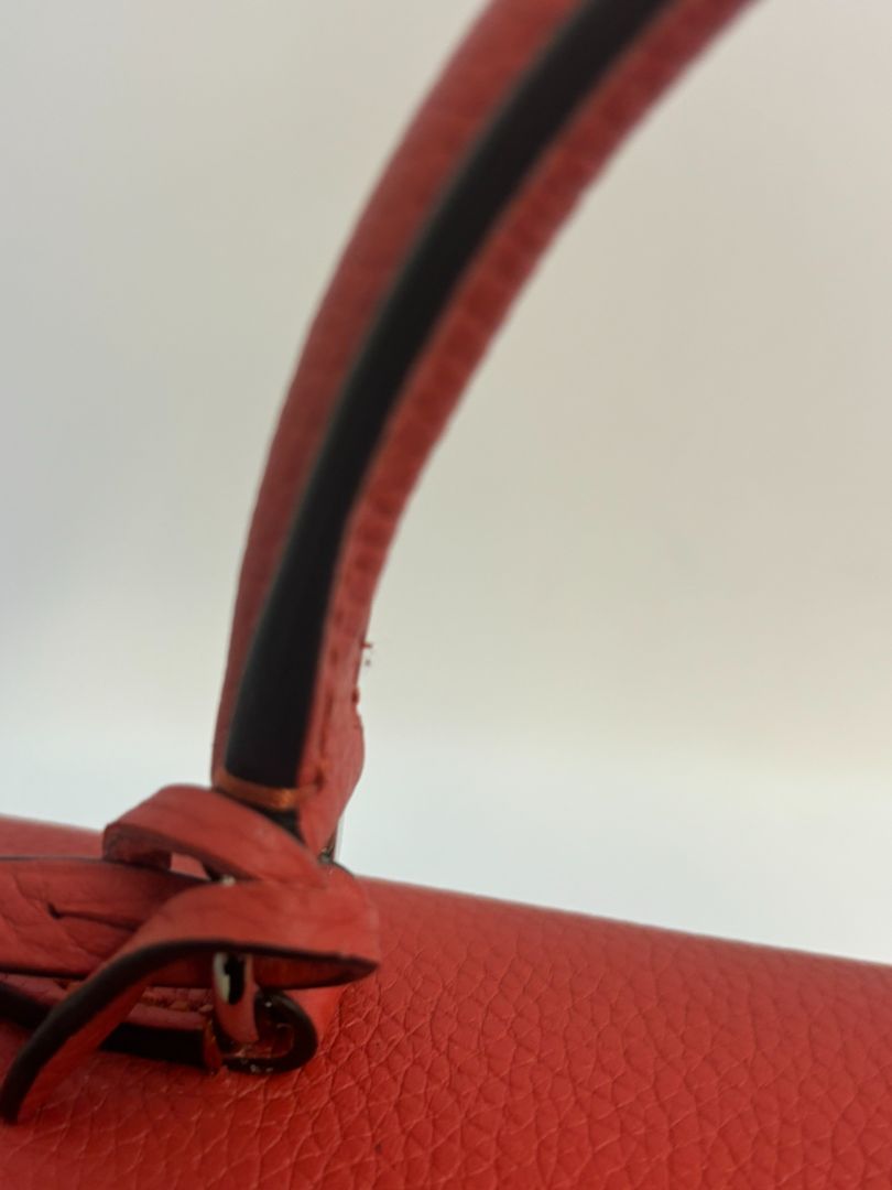 flame orange taurillon leather Moynat Voyage PM bag with straps, PM