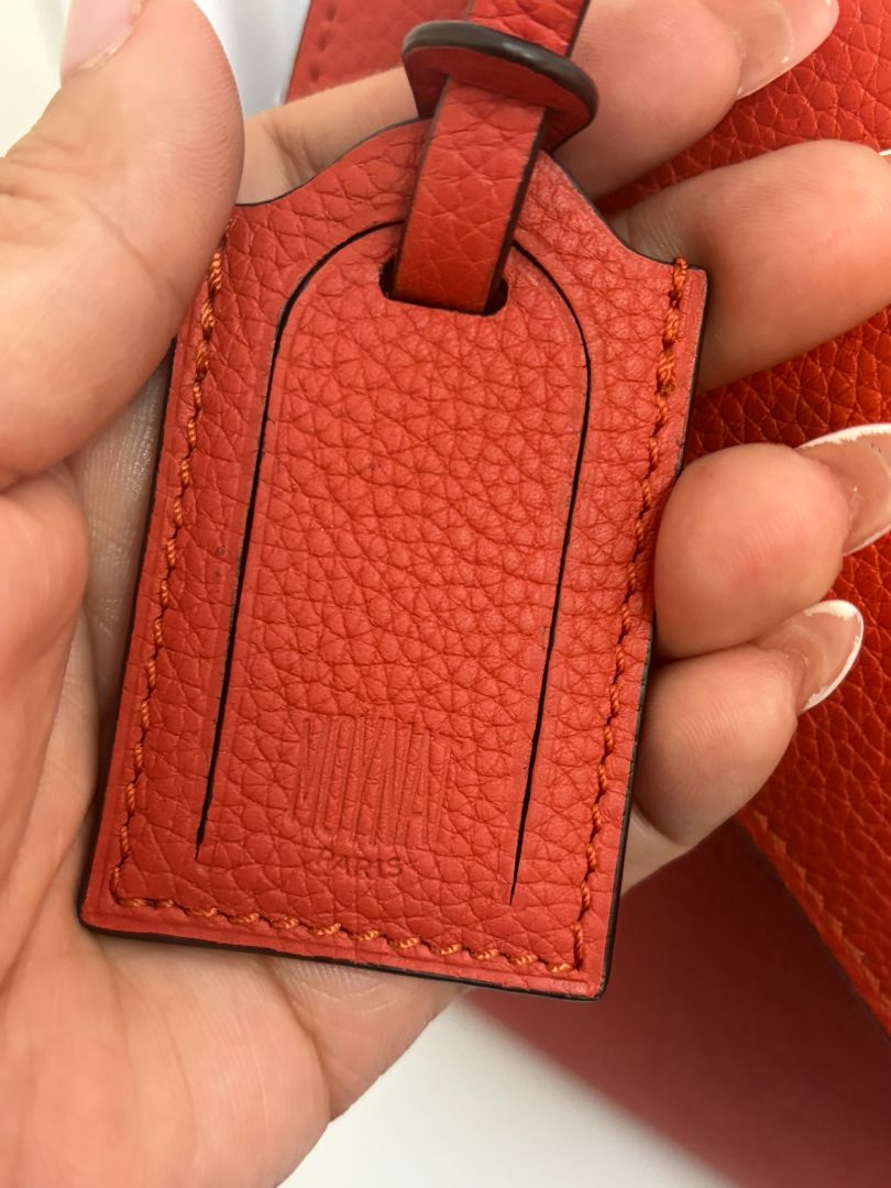 flame orange taurillon leather Moynat Voyage PM bag with straps, PM