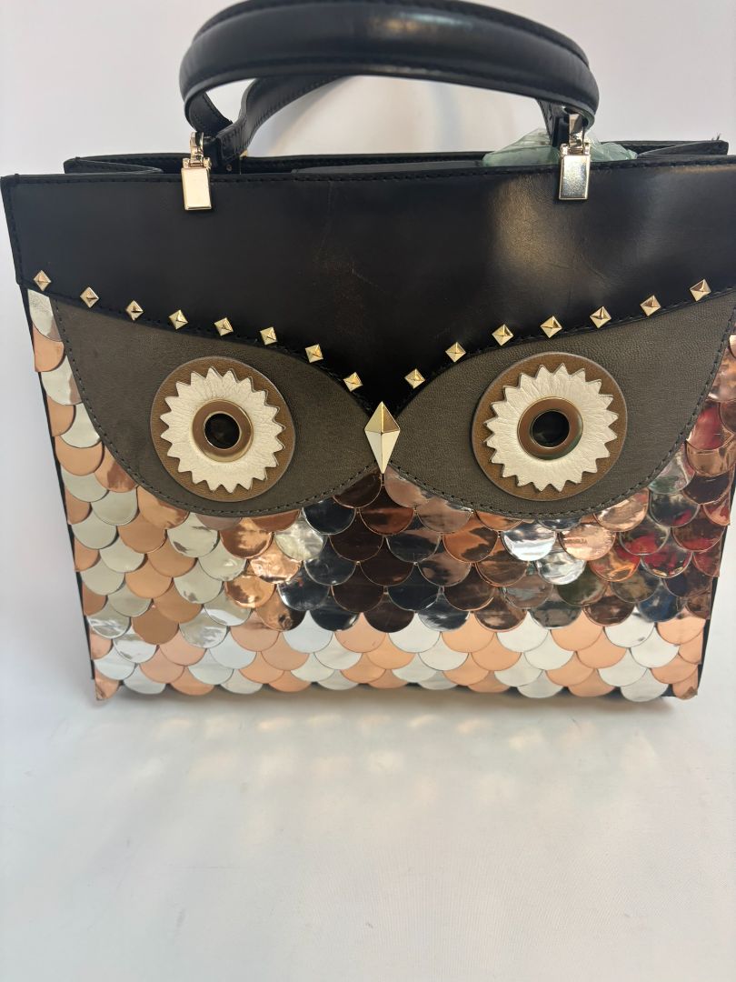 black Kate Spade mixed metal owl bag, Width: 11.5 in Height: 9.5 in Depth: 4.5 in Handle Drop: 5 in