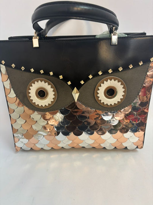 black Kate Spade mixed metal owl bag, Width: 11.5 in Height: 9.5 in Depth: 4.5 in Handle Drop: 5 in