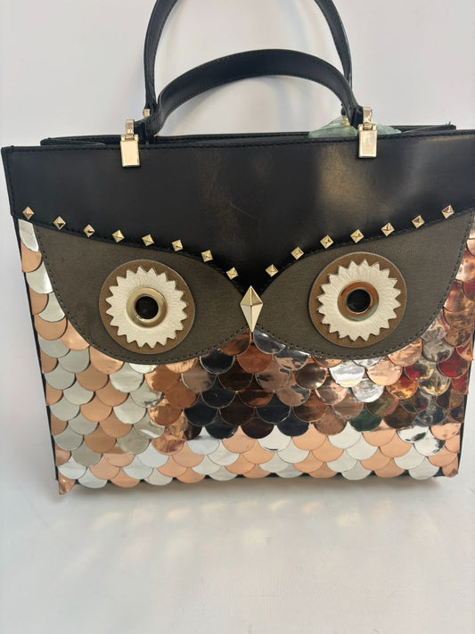 black Kate Spade mixed metal owl bag, Width: 11.5 in Height: 9.5 in Depth: 4.5 in Handle Drop: 5 in