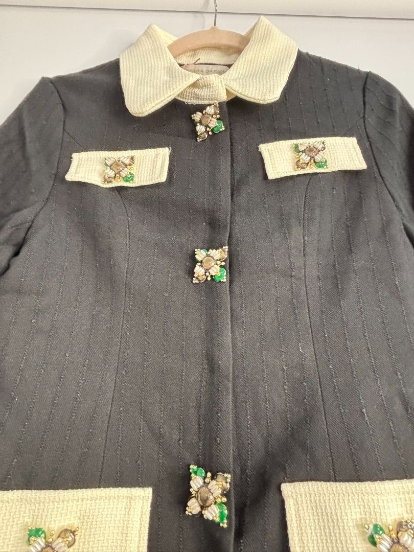 black Sierra Darien buttoned dress with contrasting collar and pockets, S/M