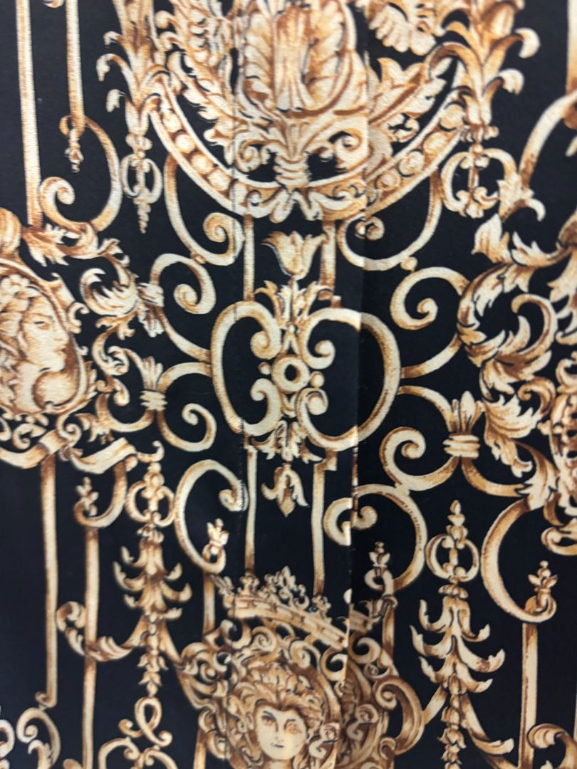 black and gold Starington by Neiman Marcus medusa print silk shirt, S