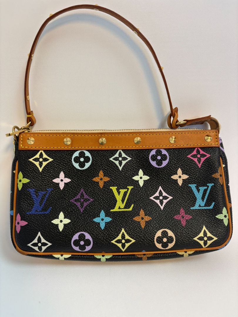 black Louis Vuitton x Takashi Murakami Takashi Murakami vintage collection, 8.75 x 5 x1.5 13 in around strap