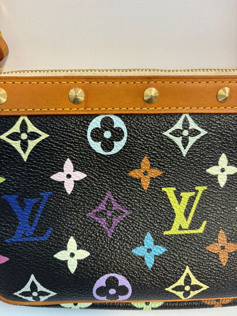 black Louis Vuitton x Takashi Murakami Takashi Murakami vintage collection, 8.75 x 5 x1.5 13 in around strap