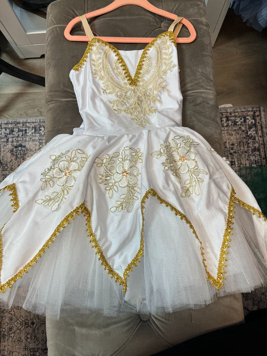white Tutu School White/Gold applique, S