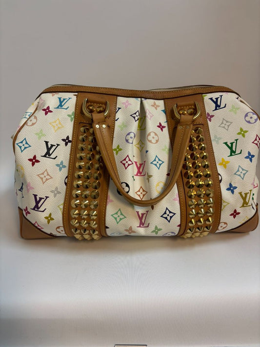 white multicolor Louis Vuitton x Takashi Murakami COURTNEY BAG GM, 11.5 x 16 w x 8 depth