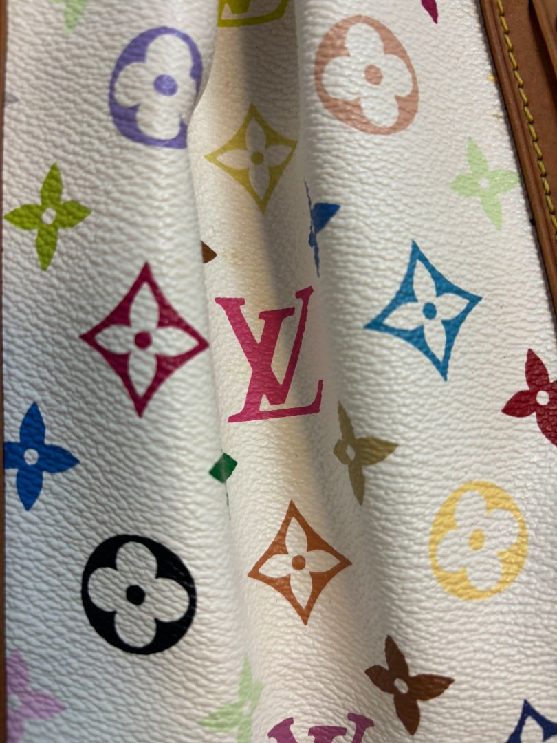 white multicolor Louis Vuitton x Takashi Murakami COURTNEY BAG GM, 11.5 x 16 w x 8 depth